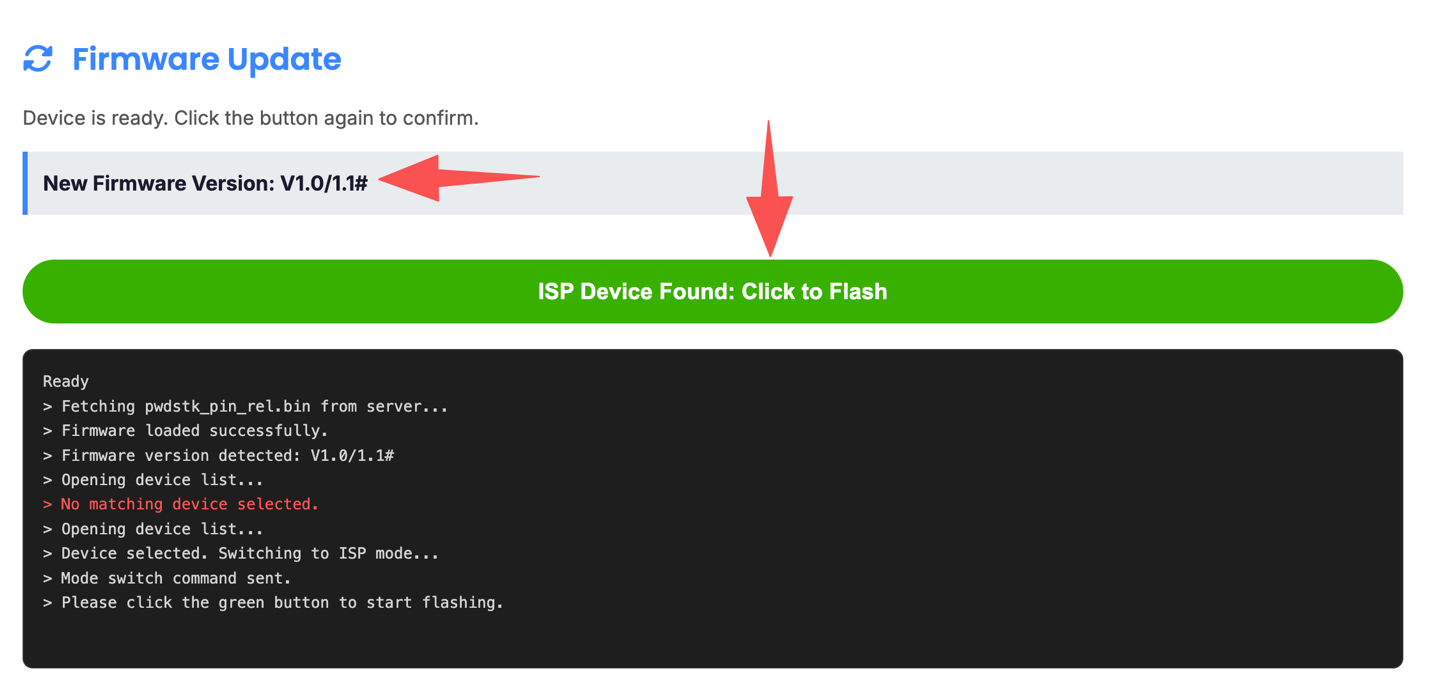 ISP Device Found button