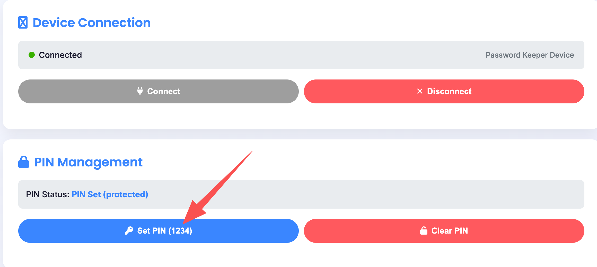 Set PIN button